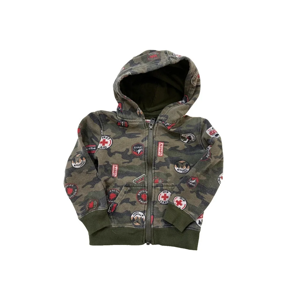 Levi's Hoodie Toddler Boys 2T Green Camouflage Patch Graphic Zip Up‎ Sweatshirt